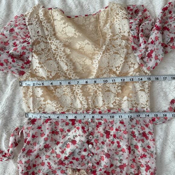 For Love & Lemons NWT Victoria’s Secret Pink Lace Floral Melrose Mini Robe XS - Picture 13 of 14